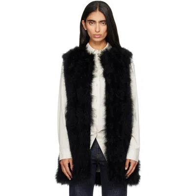 Yves Salomon Black Turkey Feather Vest In C99 Noir