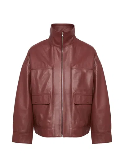 Yves Salomon Bomber Zip Jacket In Red