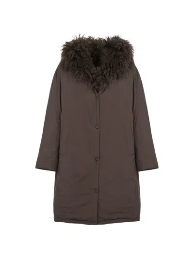 Yves Salomon Brown Hooded Coat