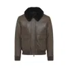 Yves Salomon Lamb Leather Jacket With Black Fur Collar And Flap Pockets In Brown