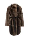 Yves Salomon Brown Shearling Coat With High Neck And Front Belt Closure In Fur Woman In Brown