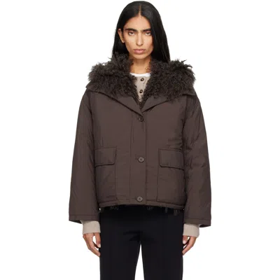 Yves Salomon Brown Short Down Jacket In A2324 Cold Brew