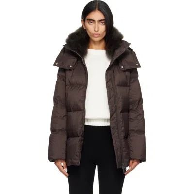Yves Salomon Brown Waterproof Technical Lambswool Trim A-line Down Jacket