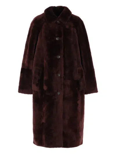 Yves Salomon Button-fastening Coat In Burgundy