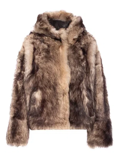 YVES SALOMON BUTTON-FASTENING HOODED FUR JACKET