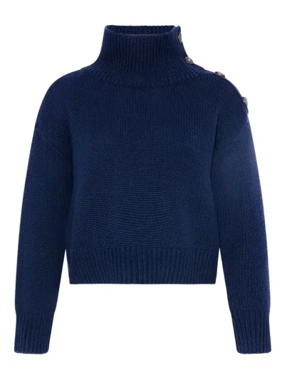 Yves Salomon Button High-neck Sweater In Blue