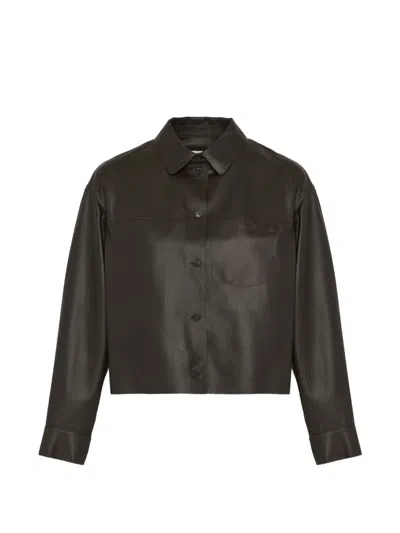 Yves Salomon Button-down Leather Jacket In Brown