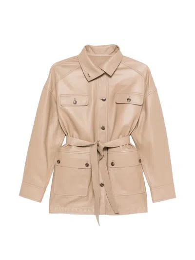 Yves Salomon Buttoned Jacket With Belt In Neutral