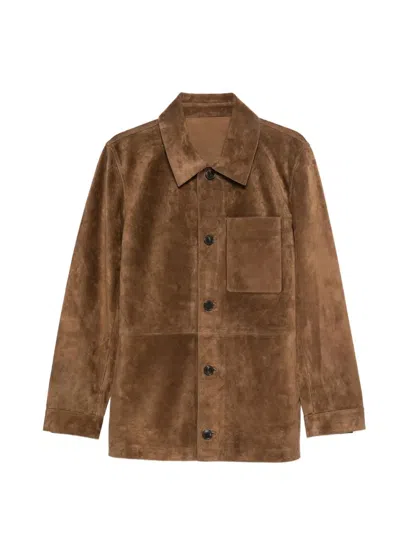 Yves Salomon Buttoned Suede Jacket In Brown