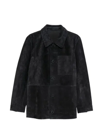 Yves Salomon Button-fastening Suede Jacket In Black