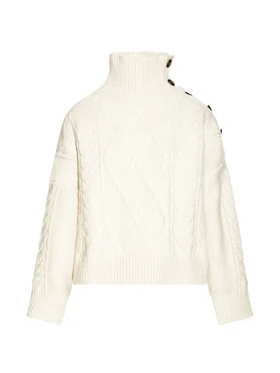 Yves Salomon Cable-knit Button-detail Sweater In White