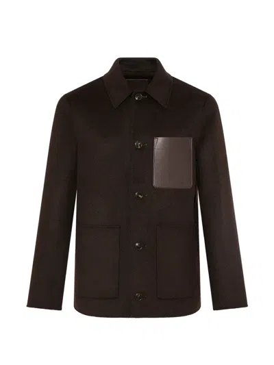 Yves Salomon Calf Leather-patch Jacket In Brown