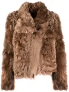 Yves Salomon Long-haired Button-down Jacket In Brown
