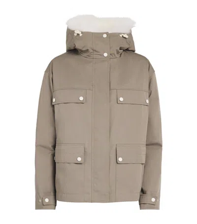 Yves Salomon Canvas Fur-trim Parka Jacket In Green