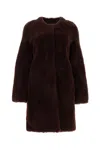 Yves Salomon Belted Shearling Coat In Bourgogne