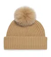 Yves Salomon Cashmere Fox-trim Beanie In Sand
