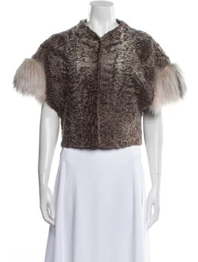 Pre-owned Yves Salomon Cashmere Printed Faux Fur Jacket In Neutral