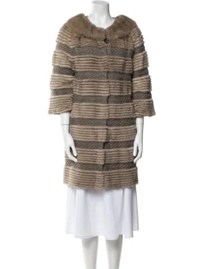 Pre-owned Yves Salomon Cashmere Striped Fur Coat In Brown