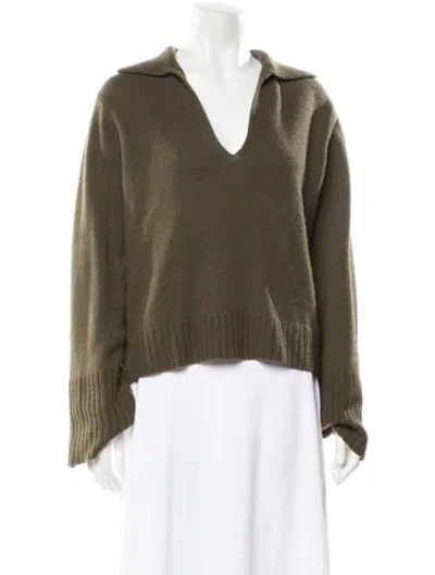 Pre-owned Yves Salomon Cashmere V-neck Sweater In Green
