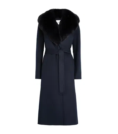 Yves Salomon Cashmere-wool Wrap-around Coat In Blue