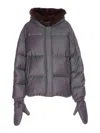 Yves Salomon Wool Short Down Jacket With Fur Hood Clothing In Gray