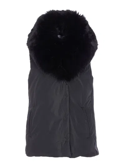 YVES SALOMON BLACK PADDED VEST FRONTAL BUTTONS CLOSURE