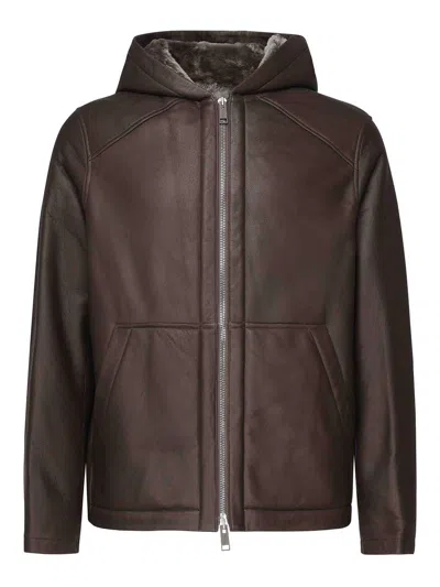 YVES SALOMON LEATHER JACKET WITH HOOD