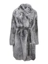 Yves Salomon Shearling Belted Coat In Gray