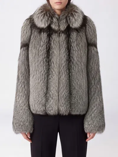 Yves Salomon Coat Woman Color Grey In Gray