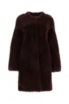 Yves Salomon Belted Shearling Coat In Bourgogne