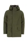 Yves Salomon Fur Trim Hooded Long Length Coat In Green