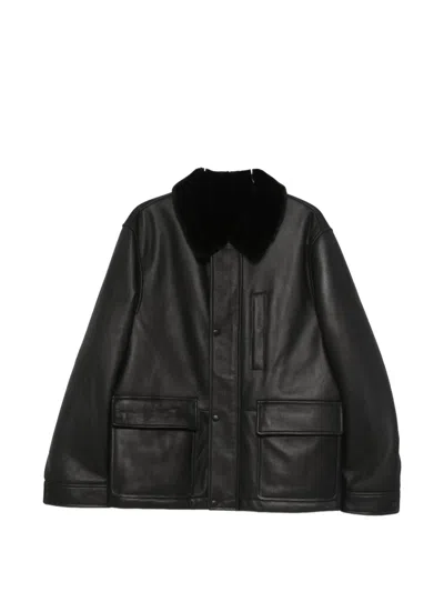 Yves Salomon Collared Pocket Leather Jacket In Black