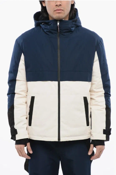 Yves Salomon Color Block Down Jacket With Leather Inner In Multi