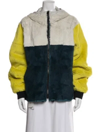Pre-owned Yves Salomon Colorblock Pattern Faux Fur Jacket In Yellow