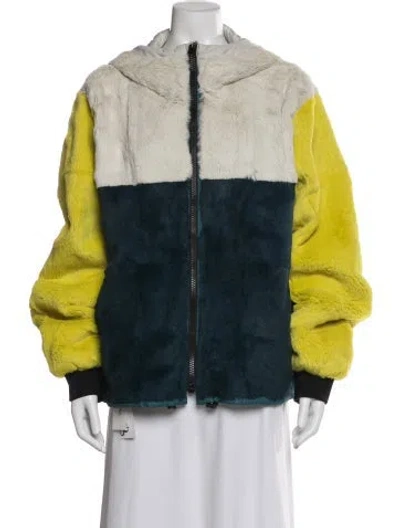Pre-owned Yves Salomon Colorblock Pattern Faux Fur Jacket In Yellow