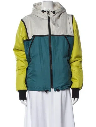 Pre-owned Yves Salomon Colorblock Pattern Jacket W/ Tags In Blue
