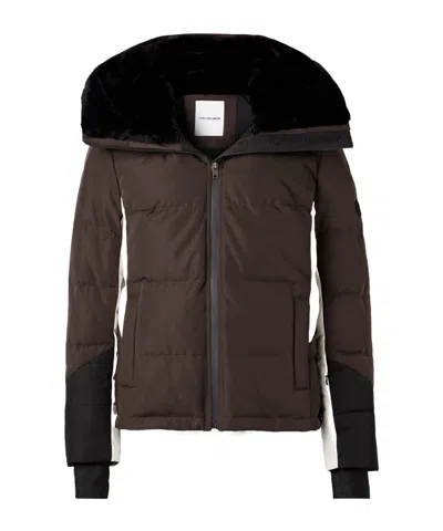Yves Salomon Color-blocked Quilted Ski Suit In Brown