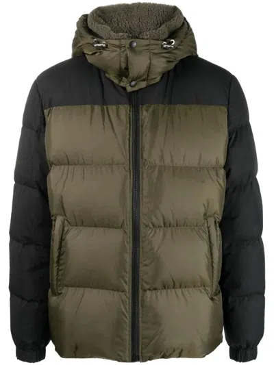 Yves Salomon Colour-block Removable Hood Down Jacket In Green