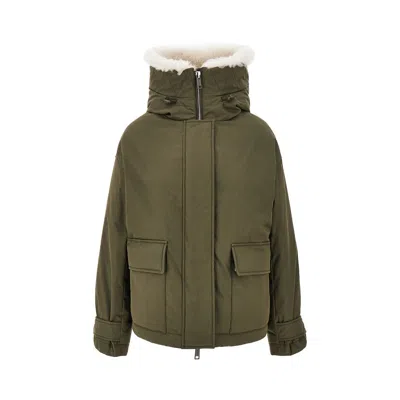 Yves Salomon Cotton-blend And Shearling Padded Short Parka In Green
