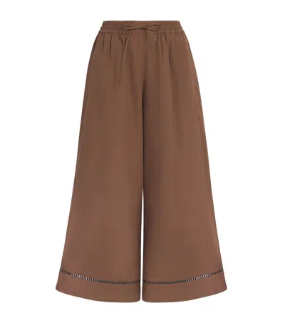 Yves Salomon Cotton Poplin Palazzo Trousers In Beige