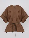 Yves Salomon Cotton Poplin Shirt In Brown