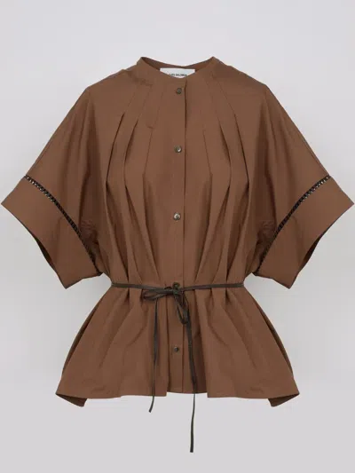 Yves Salomon Cotton Poplin Shirt In Brown