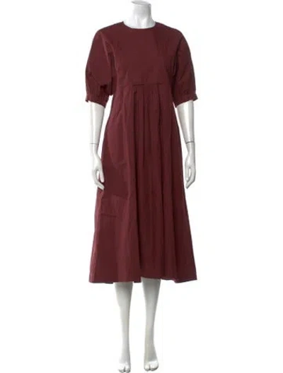 Pre-owned Yves Salomon Crew Neck Midi Length Dress In Burgundy