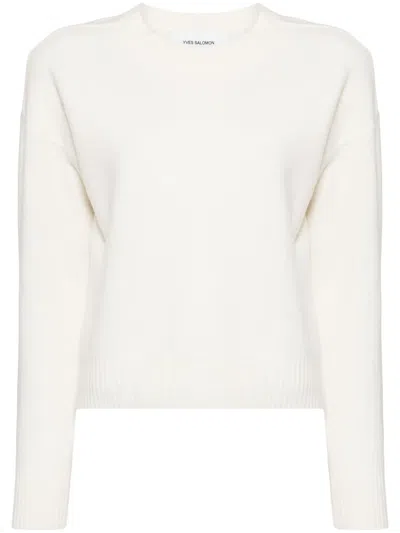 Yves Salomon Crew-neck Wool Jumper In White