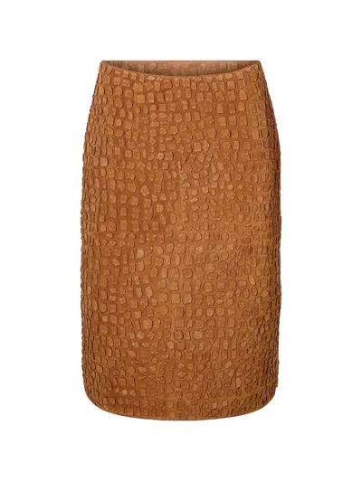 Yves Salomon Crocodile-effect Midi Skirt In Brown
