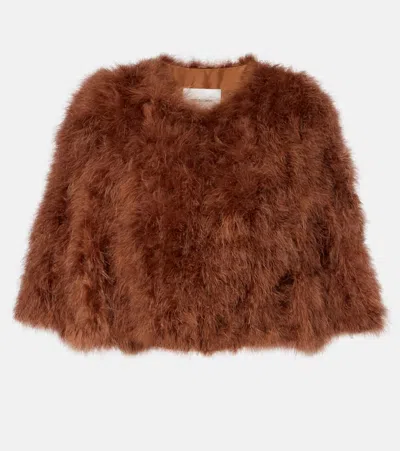 Yves Salomon Cropped Feather Jacket In Brown
