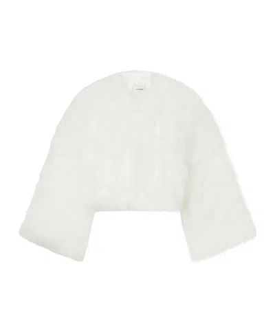 Yves Salomon Cropped Feather-trimmed Satin Cape In White