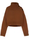 Yves Salomon Buttoned Wool-cashmere Turtleneck Sweater In Braun
