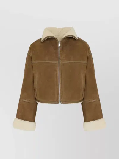 YVES SALOMON CROPPED LAMBSKIN JACKET FEATURING SHEARLING LINING