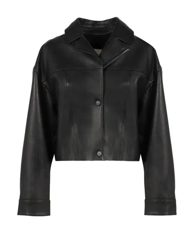 Yves Salomon Cropped Leather Jacket In Black